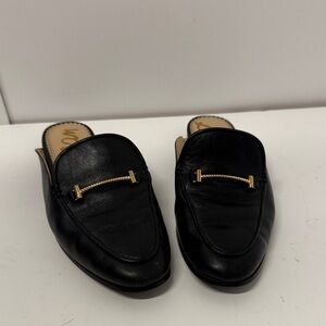 Sam Edelman Black Leather Slip-On Loafers with Gold Accent